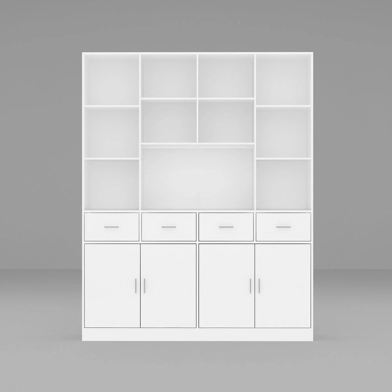 Bibliothèque avec 4 portes, 4 tiroirs et étagères de rangement, Noir - 199,9 cm H