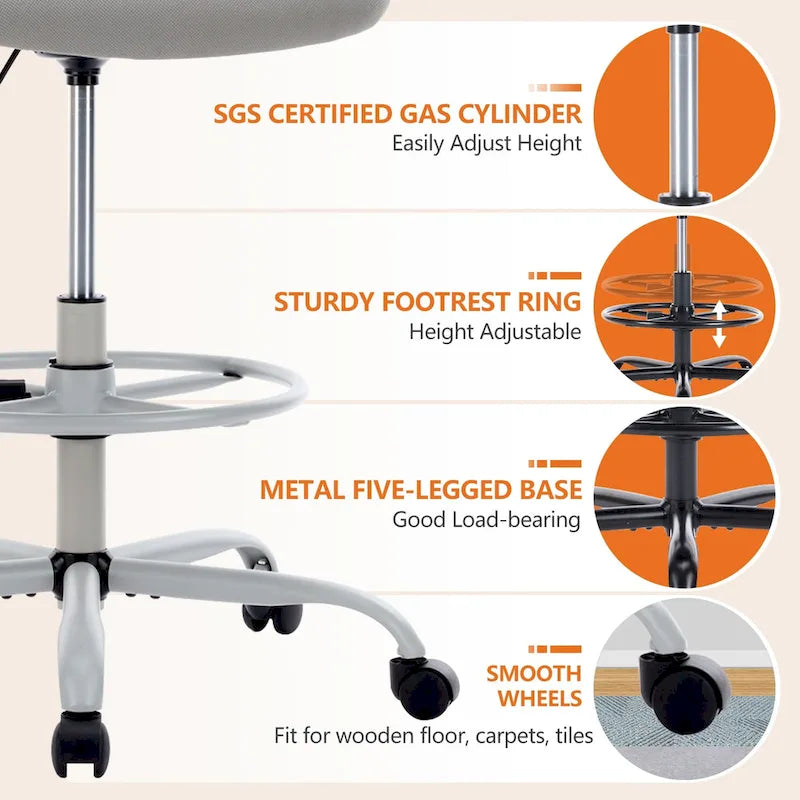 Chaise de bureau ergonomique haute Drafting Tall avec accoudoirs relevables