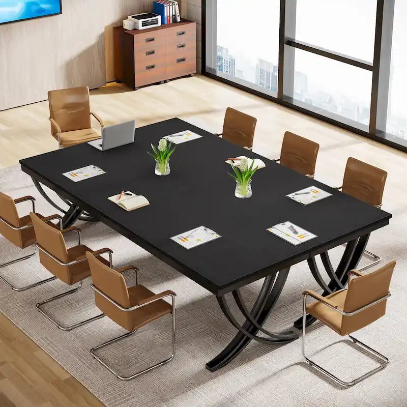 Table de conférence de 1,98 m pour 6-8 personnes, table de séminaire rectangulaire de 198 cm de long