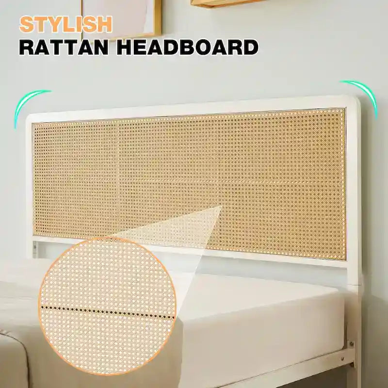 Cadre de lit plateforme en rotin moderne avec tête de lit lumineuse à LED