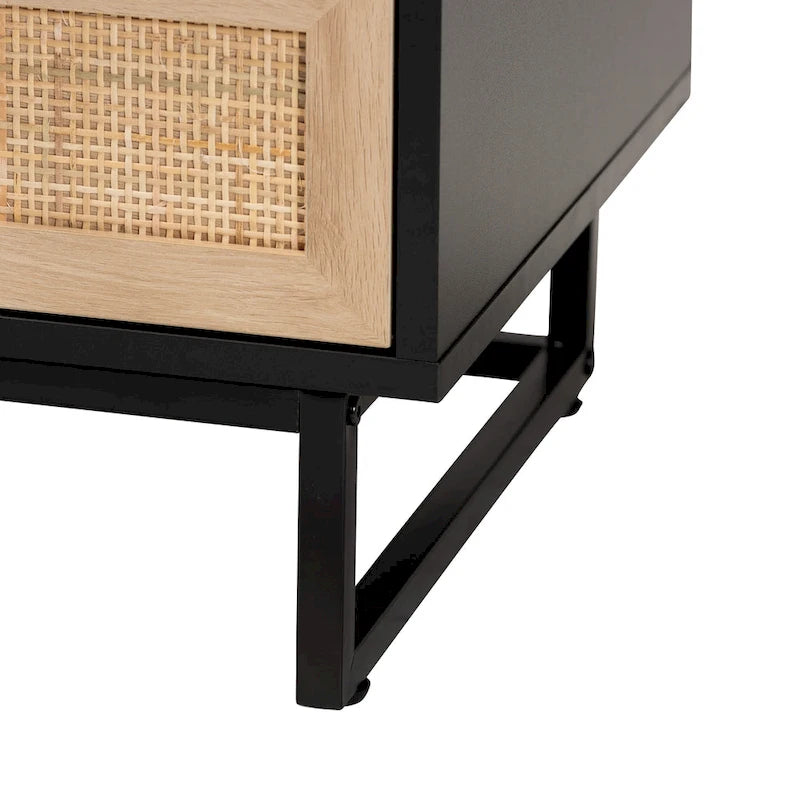 Table d'appoint à 2 tiroirs Baxton Studio Declan de style moderne du milieu du siècle en bois finition brun expresso et rotin naturel