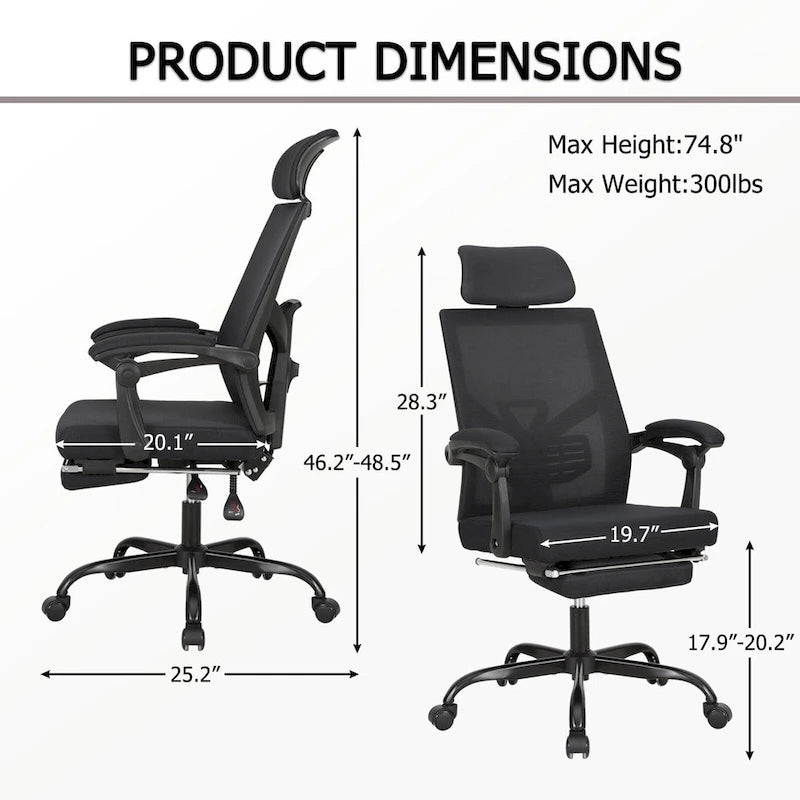 Chaise de bureau ergonomique pivotante en maille avec repose-pieds