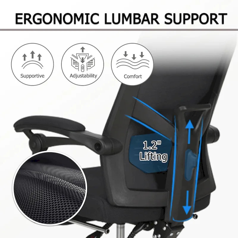 Chaise de bureau ergonomique pivotante en maille avec repose-pieds