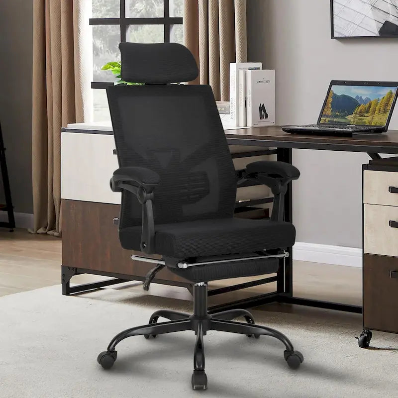 Chaise de bureau ergonomique pivotante en maille avec repose-pieds