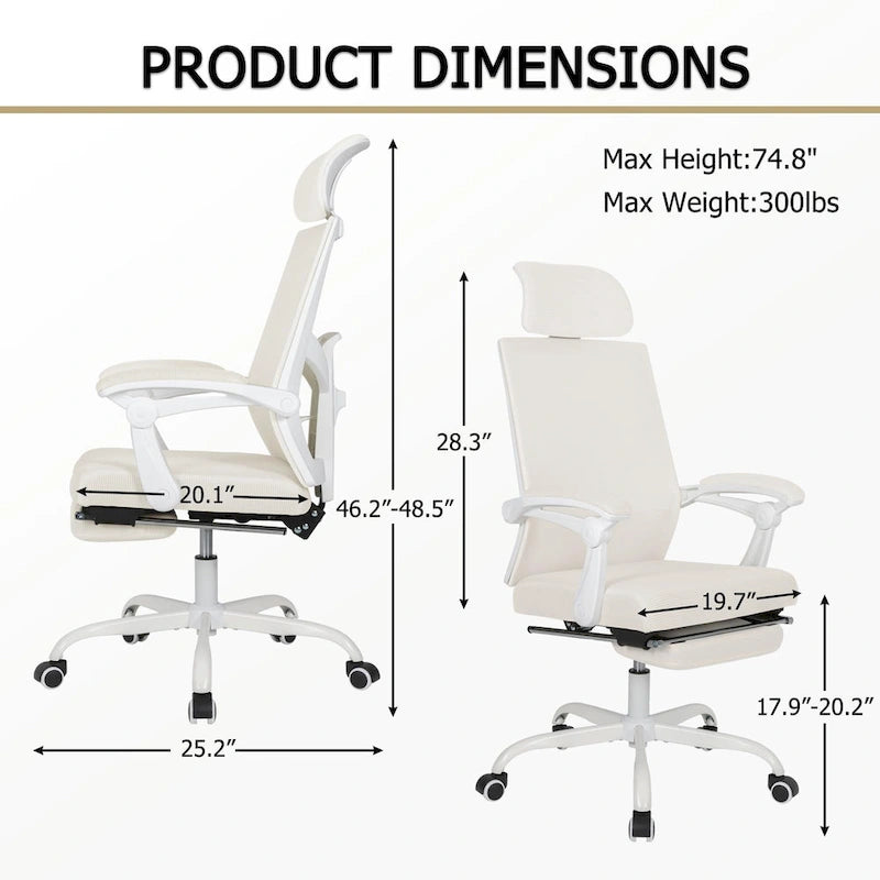 Chaise de bureau ergonomique pivotante en maille avec repose-pieds