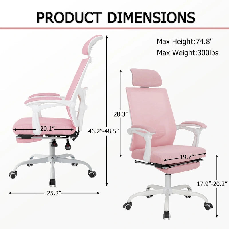 Chaise de bureau ergonomique pivotante en maille avec repose-pieds