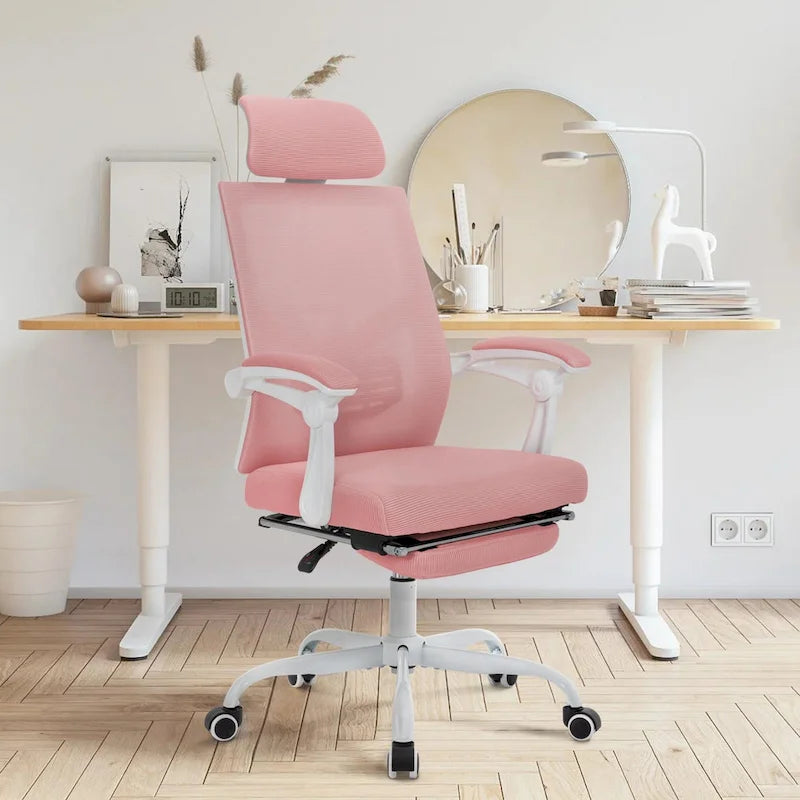Chaise de bureau ergonomique pivotante en maille avec repose-pieds