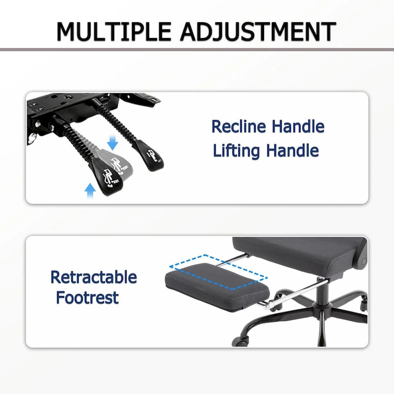 Chaise de bureau ergonomique pivotante en maille avec repose-pieds