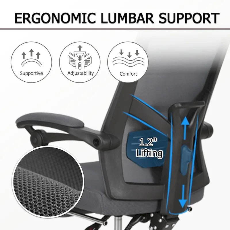 Chaise de bureau ergonomique pivotante en maille avec repose-pieds