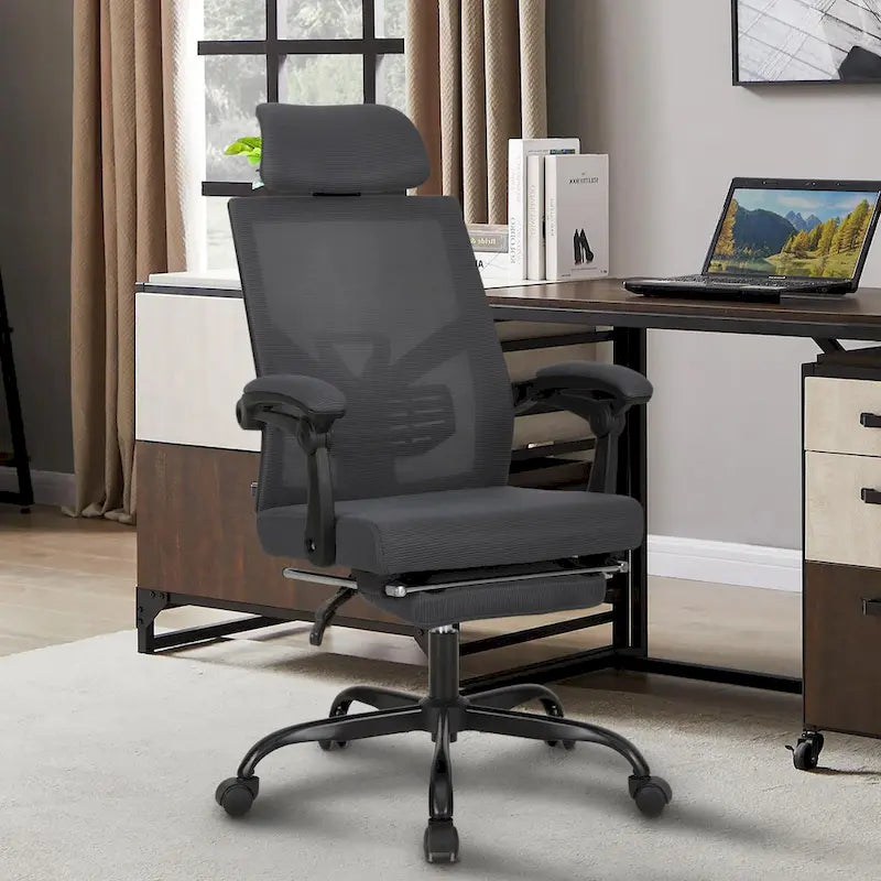 Chaise de bureau ergonomique pivotante en maille avec repose-pieds