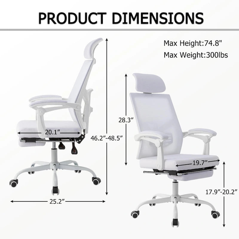 Chaise de bureau ergonomique pivotante en maille avec repose-pieds