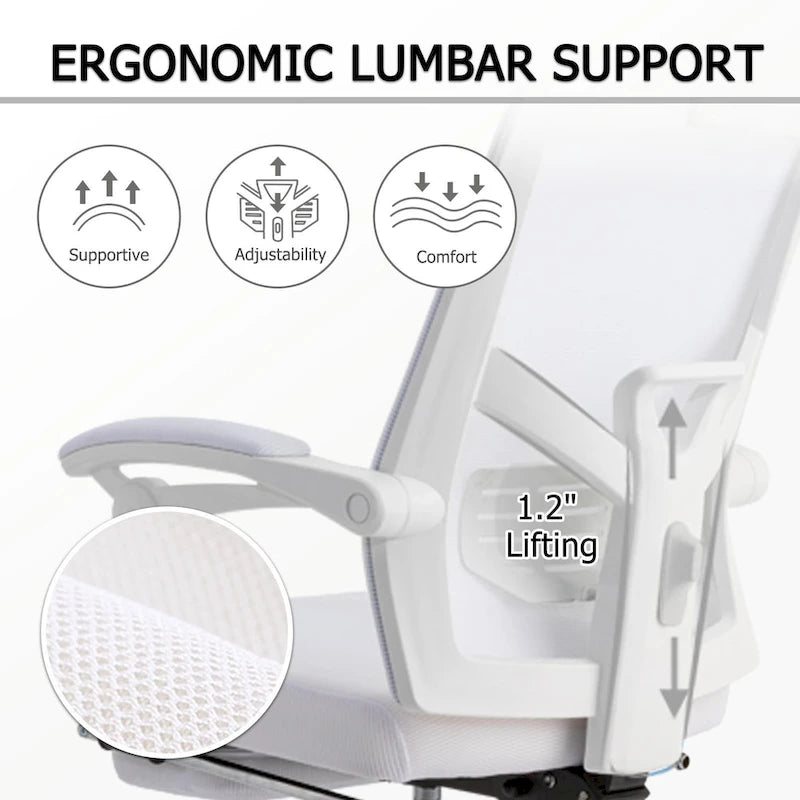Chaise de bureau ergonomique pivotante en maille avec repose-pieds