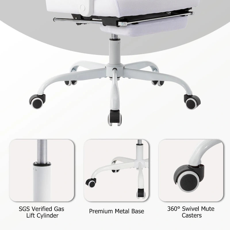 Chaise de bureau ergonomique pivotante en maille avec repose-pieds