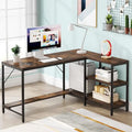 Bureau en L avec étagères de rangement, bureau d'angle avec huche, poste de travail de bureau à domicile