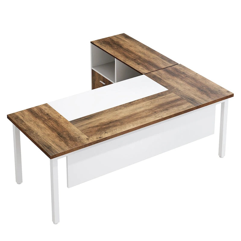 Bureau d'ordinateur de direction en L et classeur latéral, bureau de 63 pouces pour bureau à domicile, ensemble de bureau avec crédence