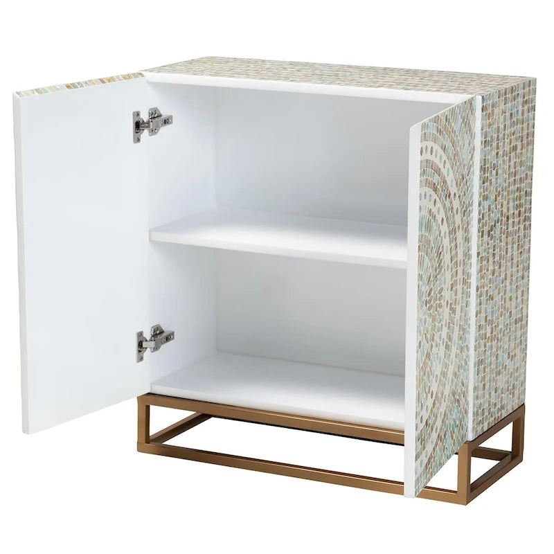 Meuble de rangement Quintus en nacre multicolore et métal doré d'inspiration bohème moderne