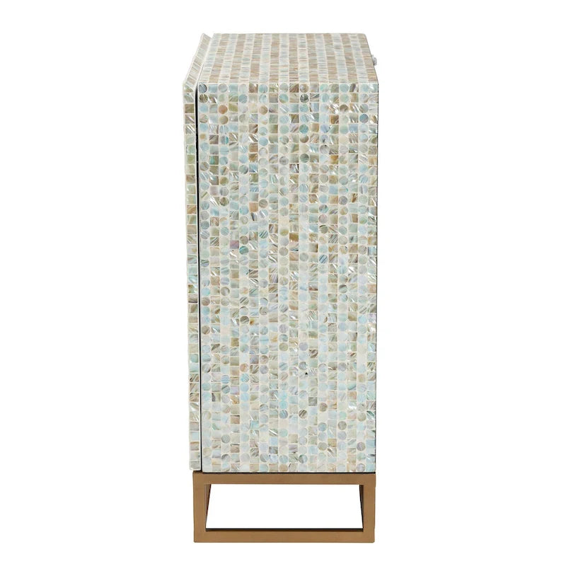 Meuble de rangement Quintus en nacre multicolore et métal doré d'inspiration bohème moderne