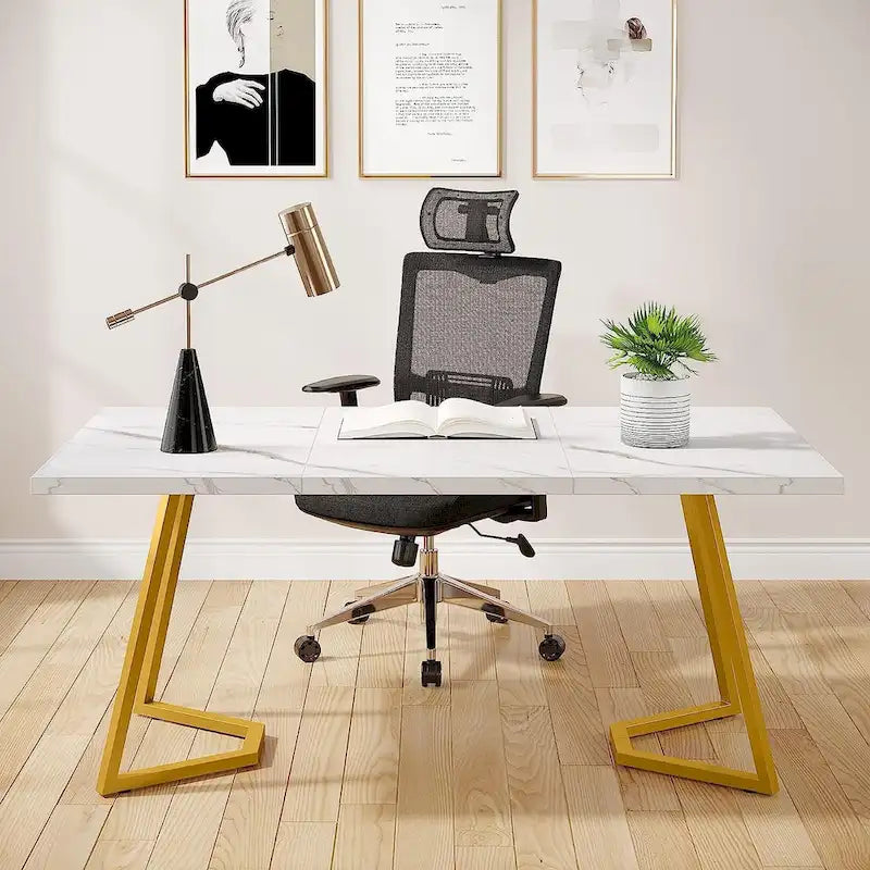 Bureau d'ordinateur de 140 cm, table de bureau avec pieds en métal pour la maison ou le bureau