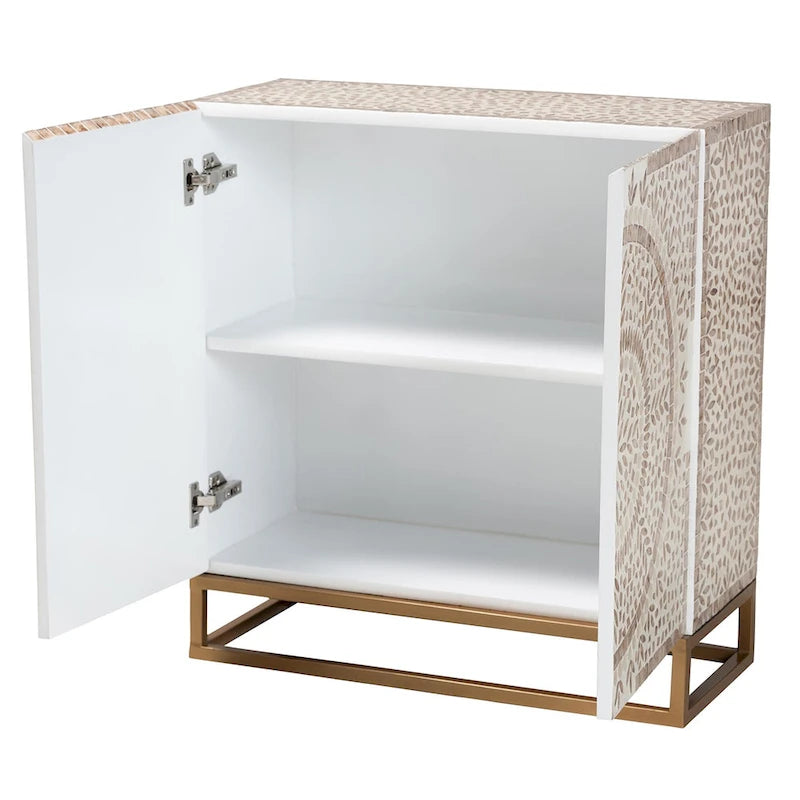 Meuble de rangement Ercilia Bohème Moderne Blanc et Marron Rustique en Nacre