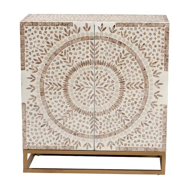 Meuble de rangement Ercilia Bohème Moderne Blanc et Marron Rustique en Nacre