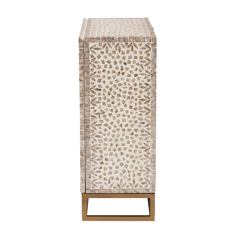 Meuble de rangement Ercilia Bohème Moderne Blanc et Marron Rustique en Nacre