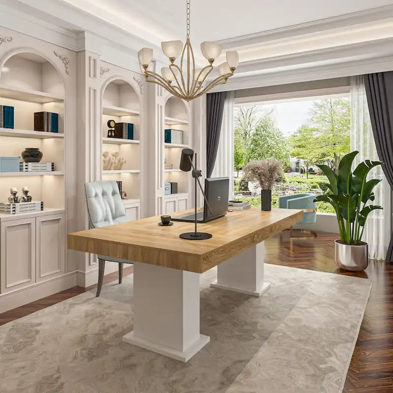 Bureau d'ordinateur/Table à manger grande en bois pratique avec base blanche
