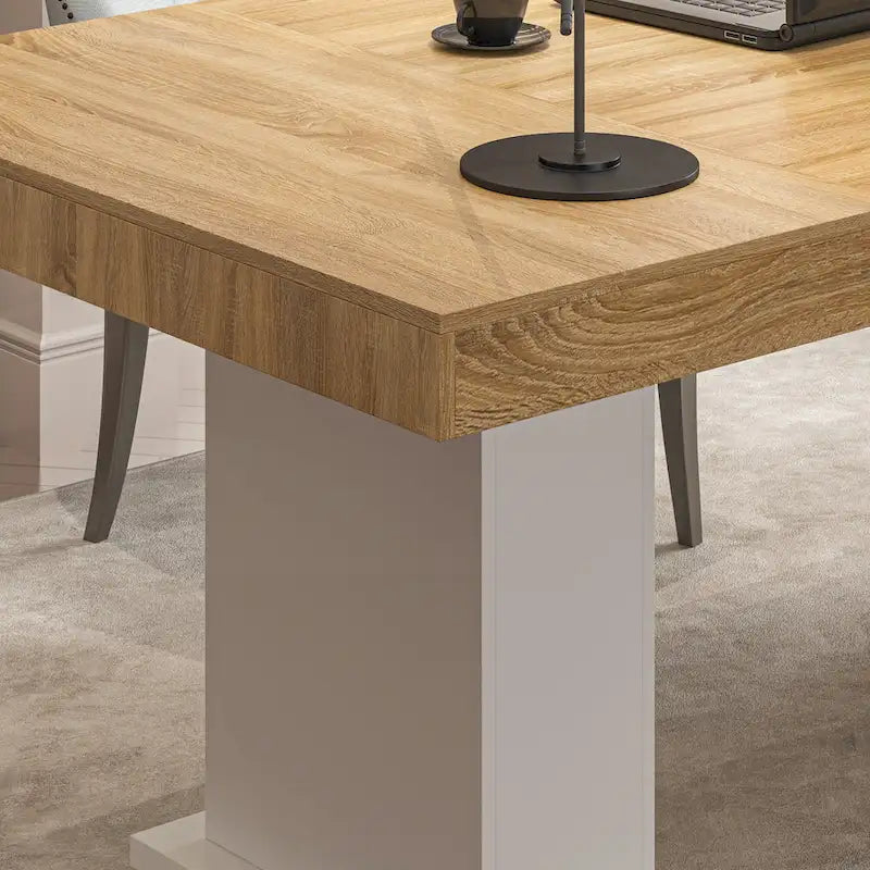 Bureau d'ordinateur/Table à manger grande en bois pratique avec base blanche