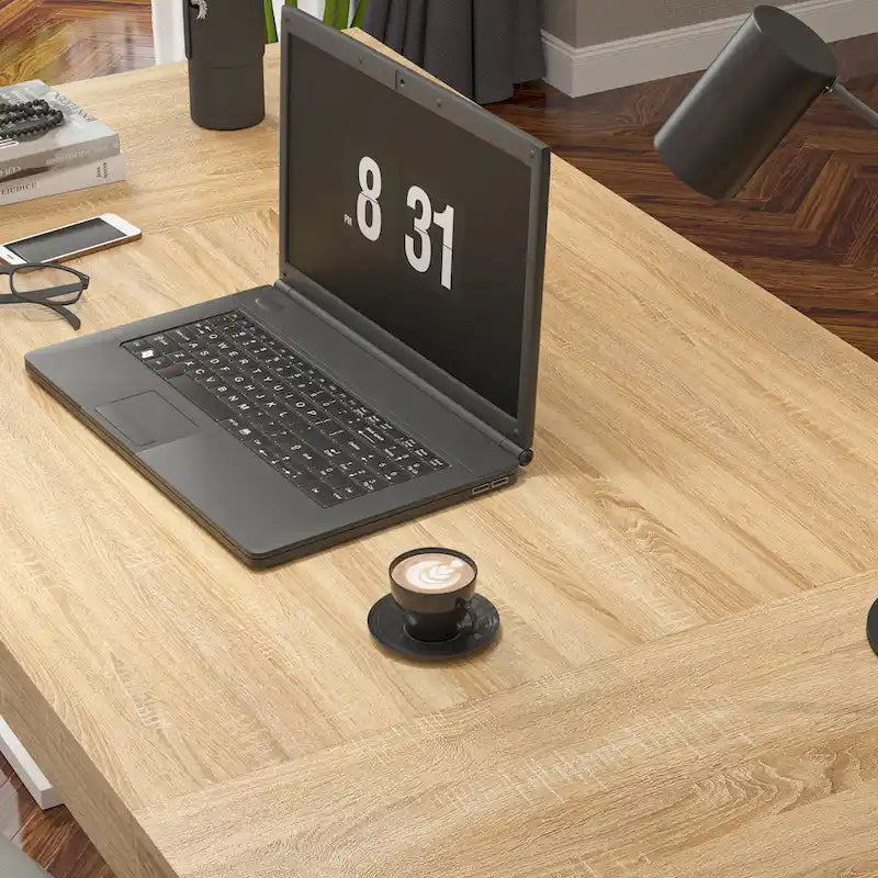 Bureau d'ordinateur/Table à manger grande en bois pratique avec base blanche