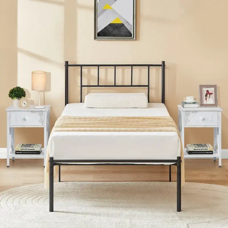 VECELO Lit plateforme 3 pièces avec tête de lit en bois et 2 tables de chevet modernes