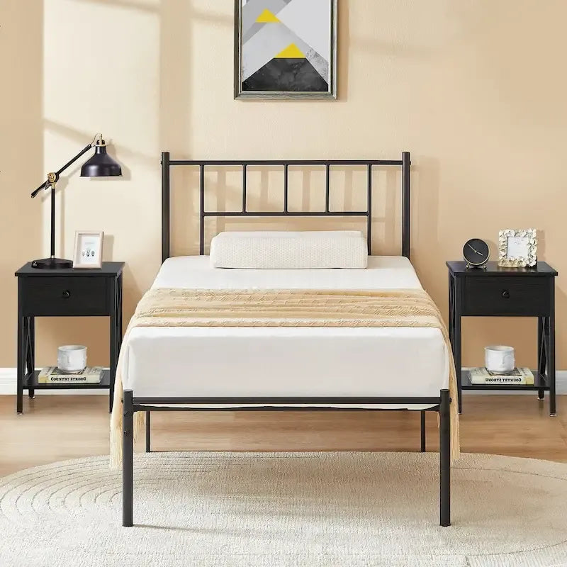 VECELO Lit plateforme 3 pièces avec tête de lit en bois et 2 tables de chevet modernes