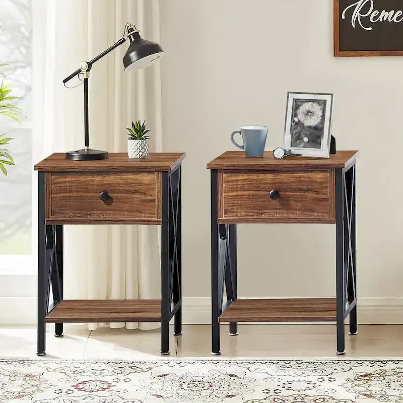 VECELO Lit plateforme 3 pièces avec tête de lit en bois et 2 tables de chevet modernes