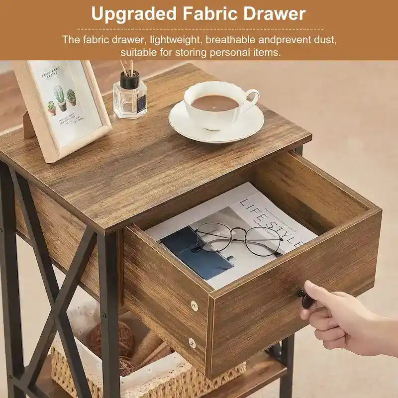 VECELO Lit plateforme 3 pièces avec tête de lit en bois et 2 tables de chevet modernes