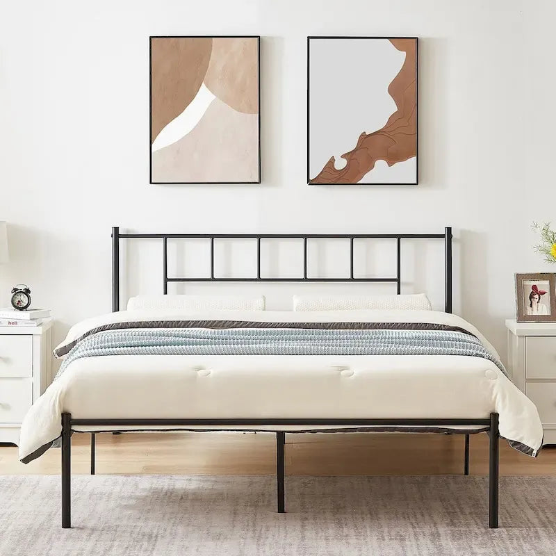 VECELO Lit plateforme 3 pièces avec tête de lit en bois et 2 tables de chevet modernes