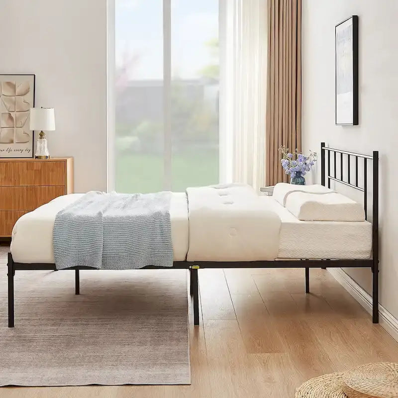 VECELO Lit plateforme 3 pièces avec tête de lit en bois et 2 tables de chevet modernes