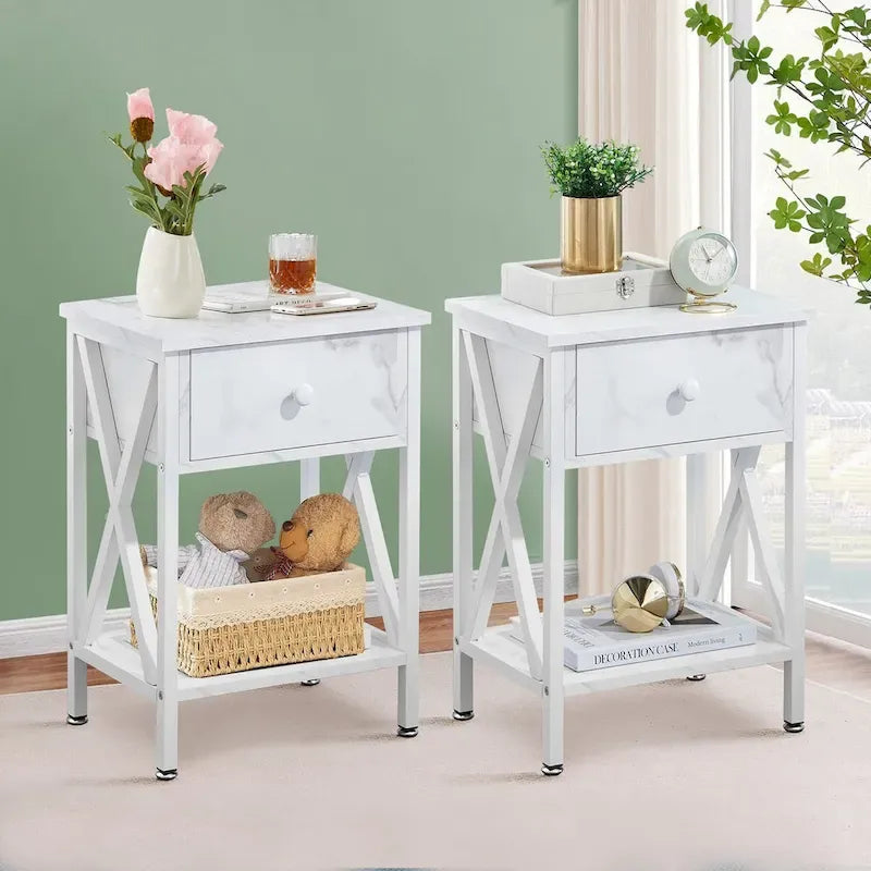 VECELO Lit plateforme 3 pièces avec tête de lit en bois et 2 tables de chevet modernes