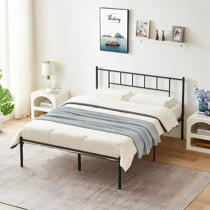 VECELO Lit plateforme 3 pièces avec tête de lit en bois et 2 tables de chevet modernes