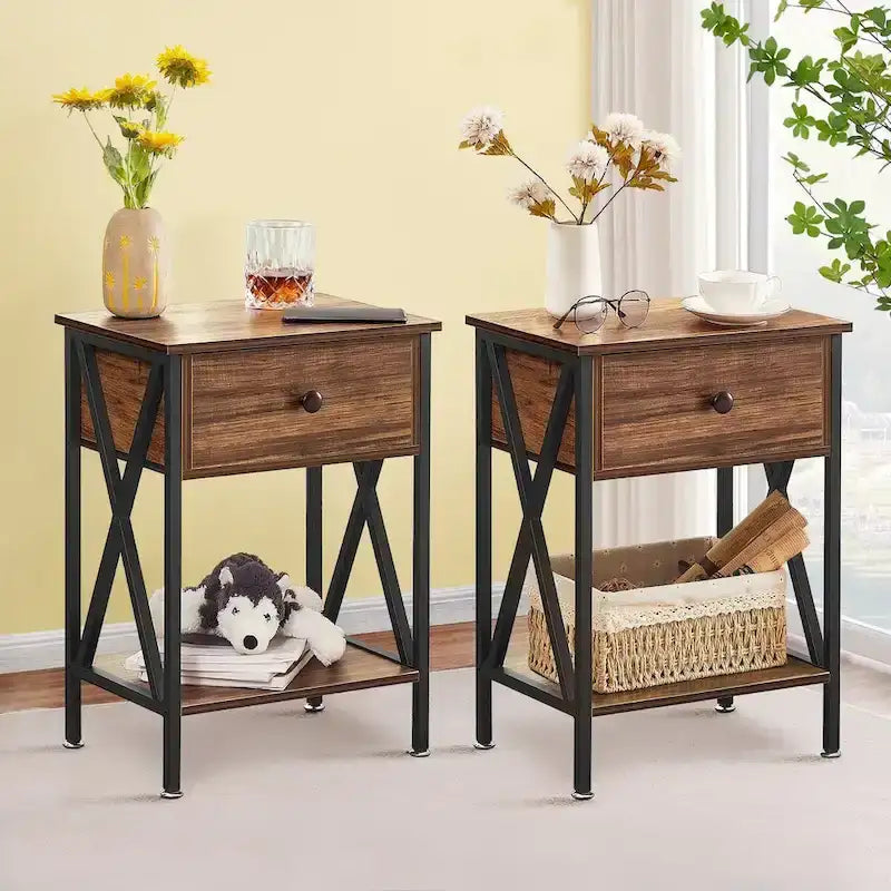 VECELO Lit plateforme 3 pièces avec tête de lit en bois et 2 tables de chevet modernes