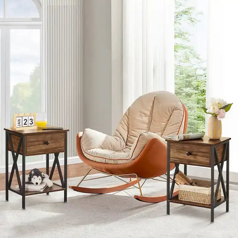 VECELO Lit plateforme 3 pièces avec tête de lit en bois et 2 tables de chevet modernes