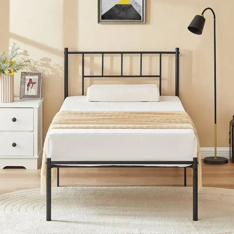 VECELO Lit plateforme 3 pièces avec tête de lit en bois et 2 tables de chevet modernes