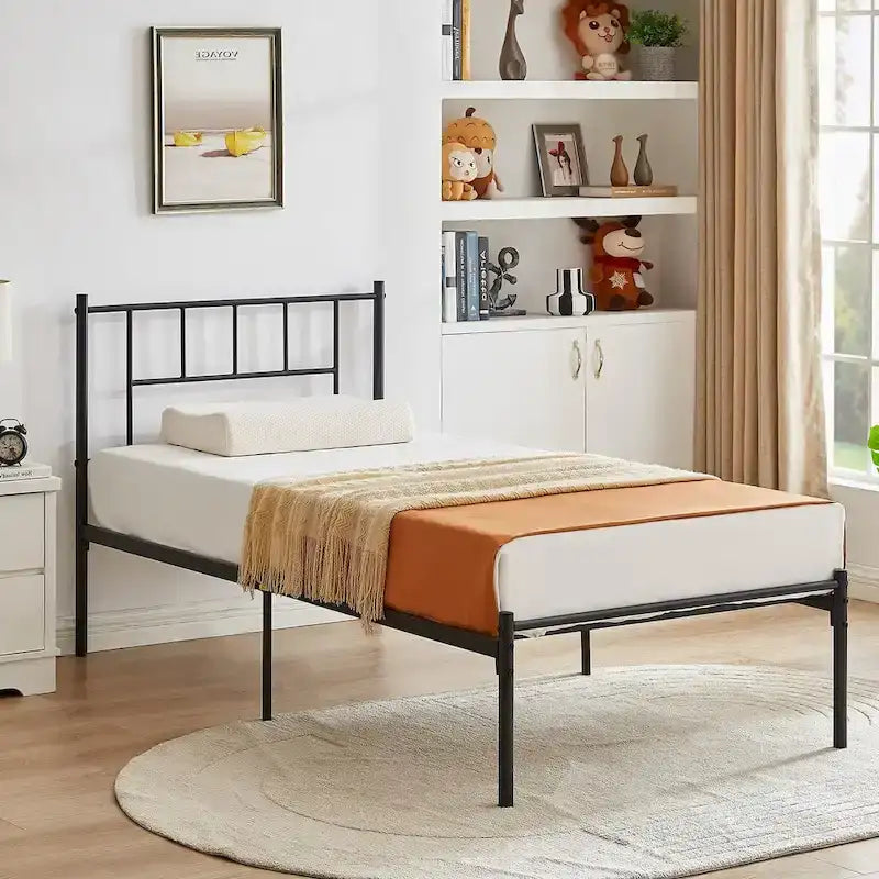 VECELO Lit plateforme 3 pièces avec tête de lit en bois et 2 tables de chevet modernes
