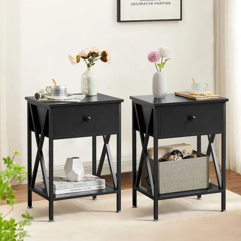 VECELO Lit plateforme 3 pièces avec tête de lit en bois et 2 tables de chevet modernes