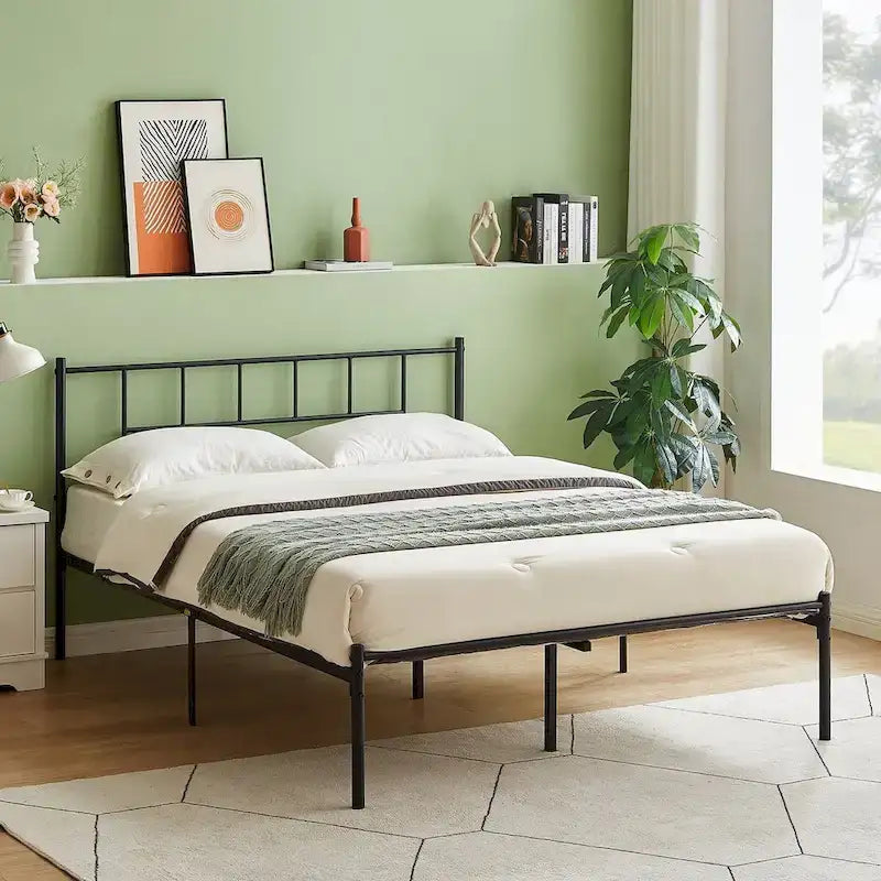 VECELO Lit plateforme 3 pièces avec tête de lit en bois et 2 tables de chevet modernes
