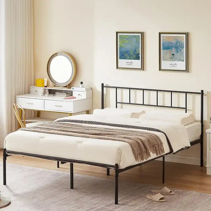 VECELO Lit plateforme 3 pièces avec tête de lit en bois et 2 tables de chevet modernes