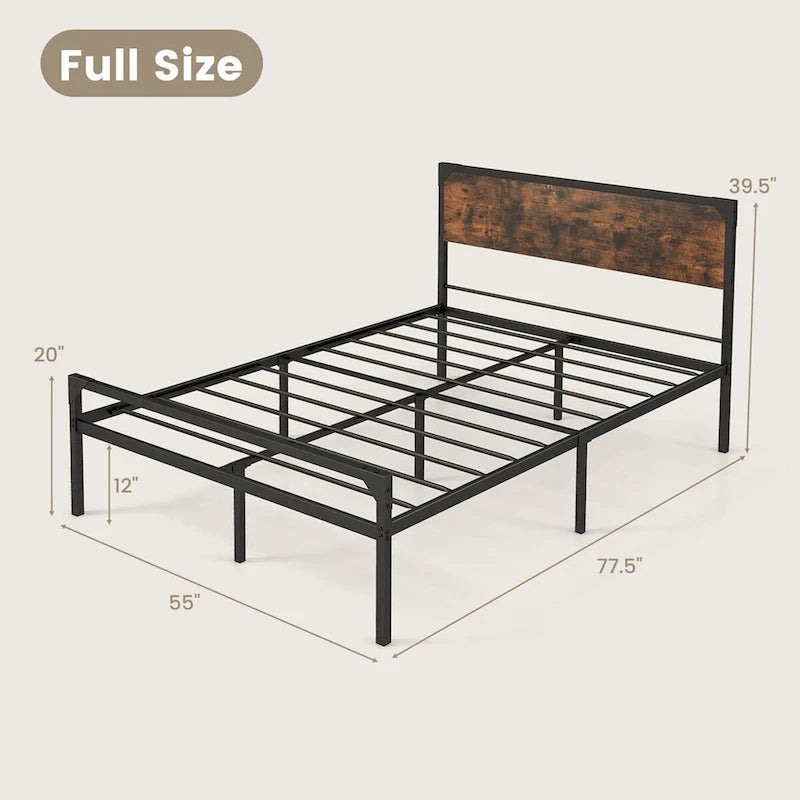 Lit plateforme Costway grand lit/grand lit deux places avec tête et pied de lit rustiques