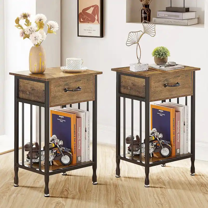 VECELO Lot de 2 tables de chevet modernes avec tiroir et étagère de rangement