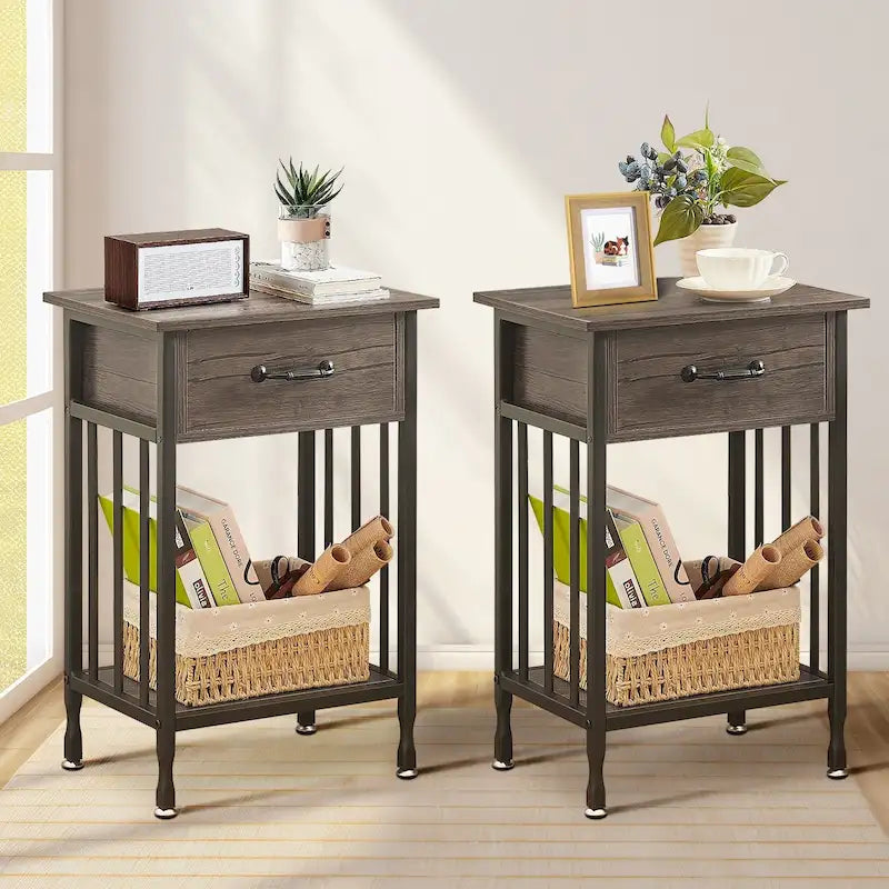 VECELO Lot de 2 tables de chevet modernes avec tiroir et étagère de rangement