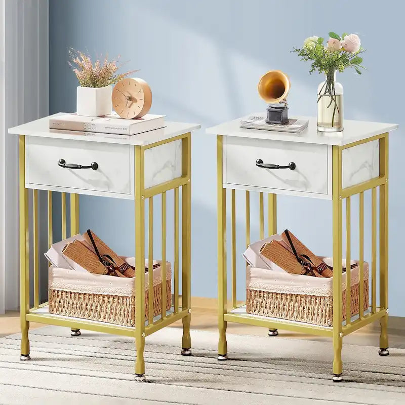 VECELO Lot de 2 tables de chevet modernes avec tiroir et étagère de rangement