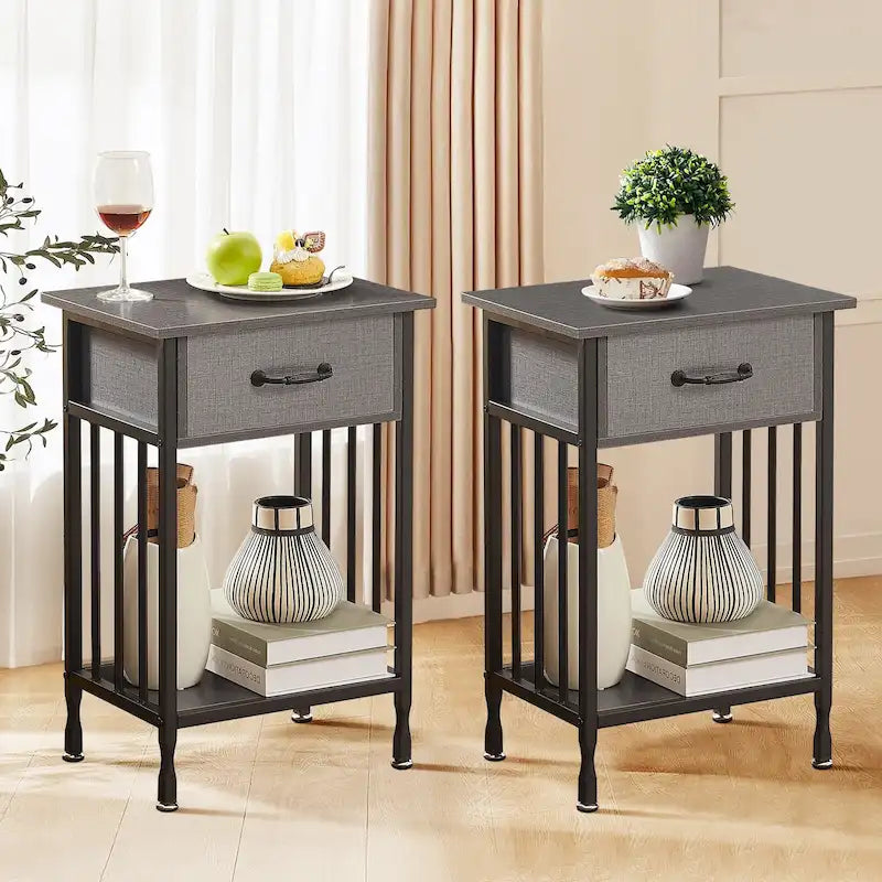 VECELO Lot de 2 tables de chevet modernes avec tiroir et étagère de rangement