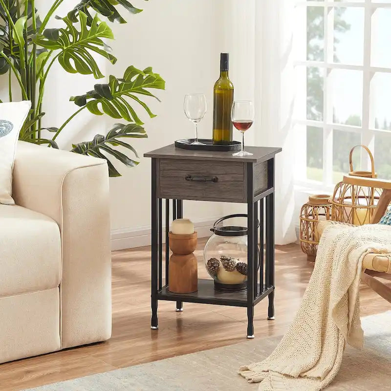 VECELO Lot de 2 tables de chevet modernes avec tiroir et étagère de rangement