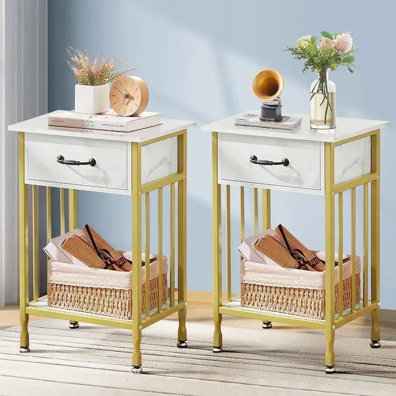 VECELO Lot de 2 tables de chevet modernes avec tiroir et étagère de rangement